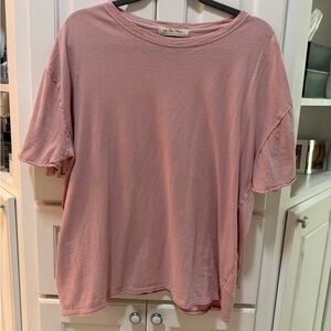 Free People We The Free Pink Oversized Tee XS Relaxed Boho Raw Edge Cotton